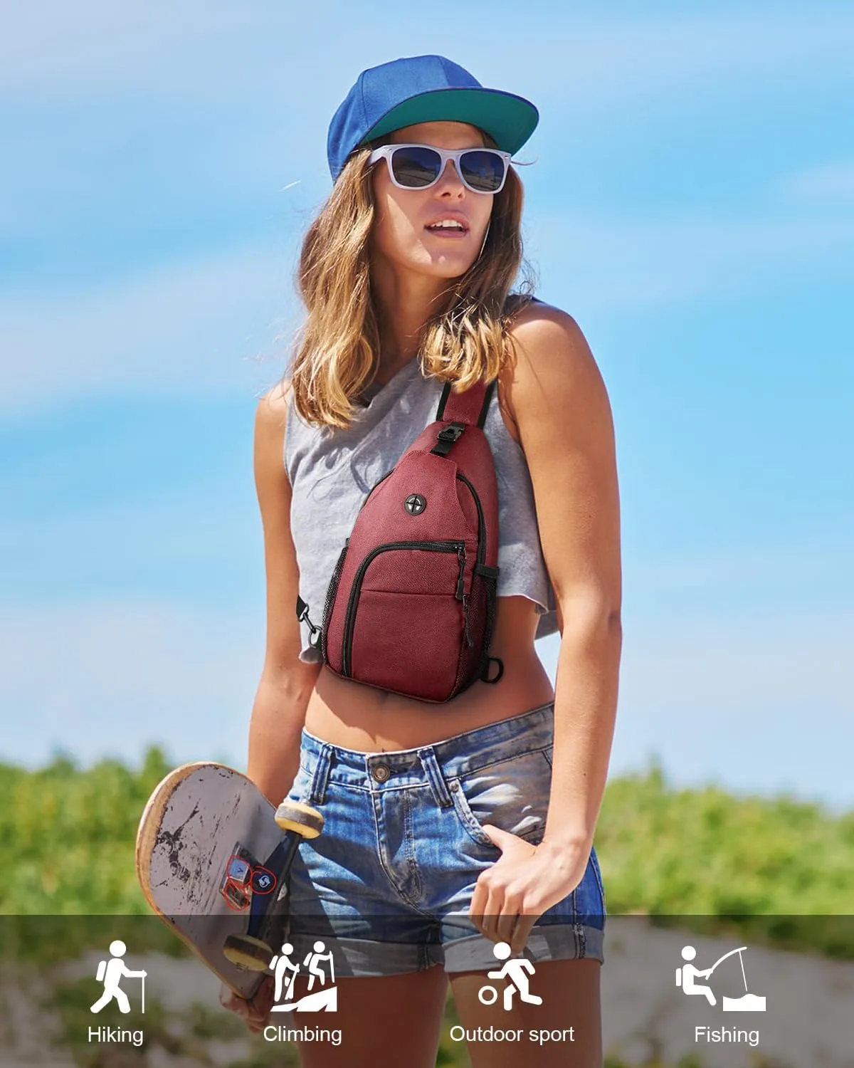Crossbody Bags for Women Man Waterproof Sling Bag Backpack Trendy Casual Cross Body Bag with Convertible Shoulder Strap Chest Bag for Camping Hiking Travel Essentials (Wine, Medium)
