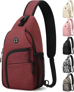 Crossbody Bags for Women Man Waterproof Sling Bag Backpack Trendy Casual Cross Body Bag with Convertible Shoulder Strap Chest Bag for Camping Hiking Travel Essentials (Wine, Medium)