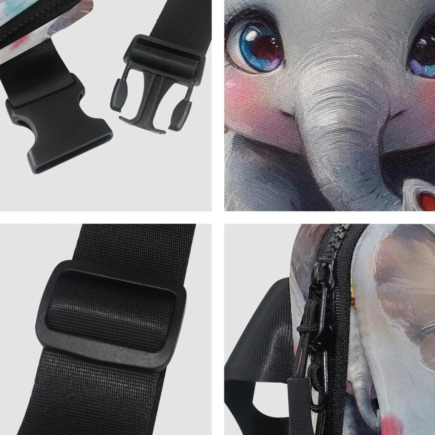 Crossbody Belt Bag for Women Men, Lovely Elephant Painting Fanny Packs with Zipper Pockets,Waterproof Waist Packs with Adjustable Strap for Workout Running Traveling Hiking