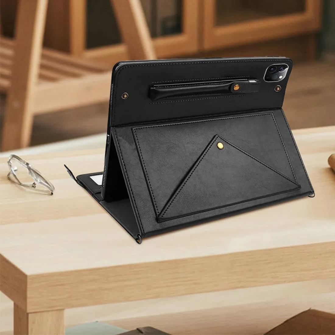 Crossbody Handbag Case for iPad Air 13 inch M3/M2 (2025/2024) with Pencil Holder/Shoulder Strap/Hand Strap/Pockets,Folio Stand PU Leather Carrying Bag Magnetic Wallet Envelope Cover, Black