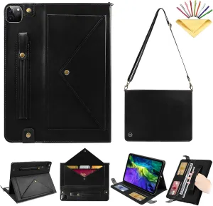 Crossbody Handbag Case for iPad Air 13 inch M3/M2 (2025/2024) with Pencil Holder/Shoulder Strap/Hand Strap/Pockets,Folio Stand PU Leather Carrying Bag Magnetic Wallet Envelope Cover, Black