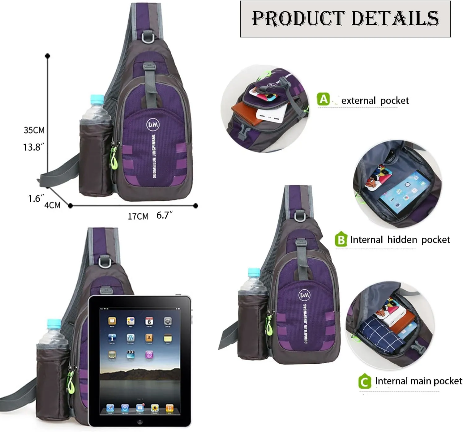 Crossbody Sling Backpack Sling Chest Bag，Adjustable Cross Body Bag Chest Shoulder Bag Daypack Fanny Pack for Travel Hiking