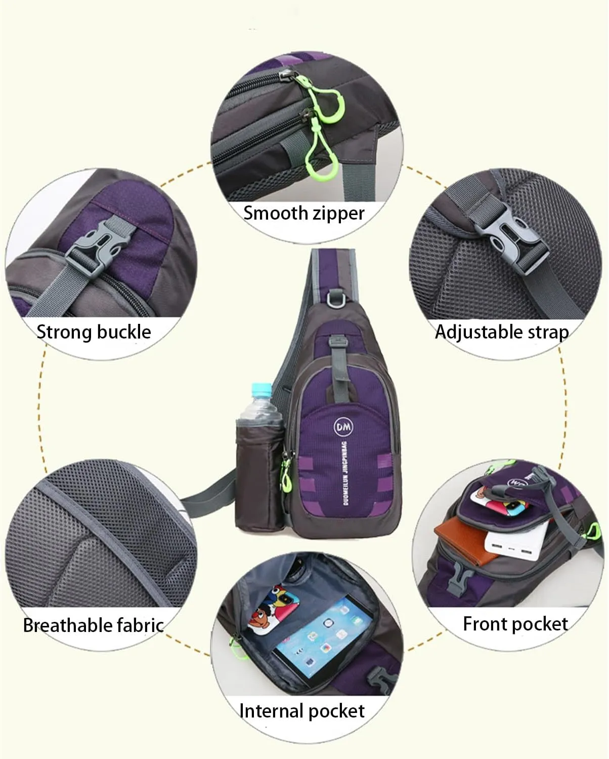 Crossbody Sling Backpack Sling Chest Bag，Adjustable Cross Body Bag Chest Shoulder Bag Daypack Fanny Pack for Travel Hiking