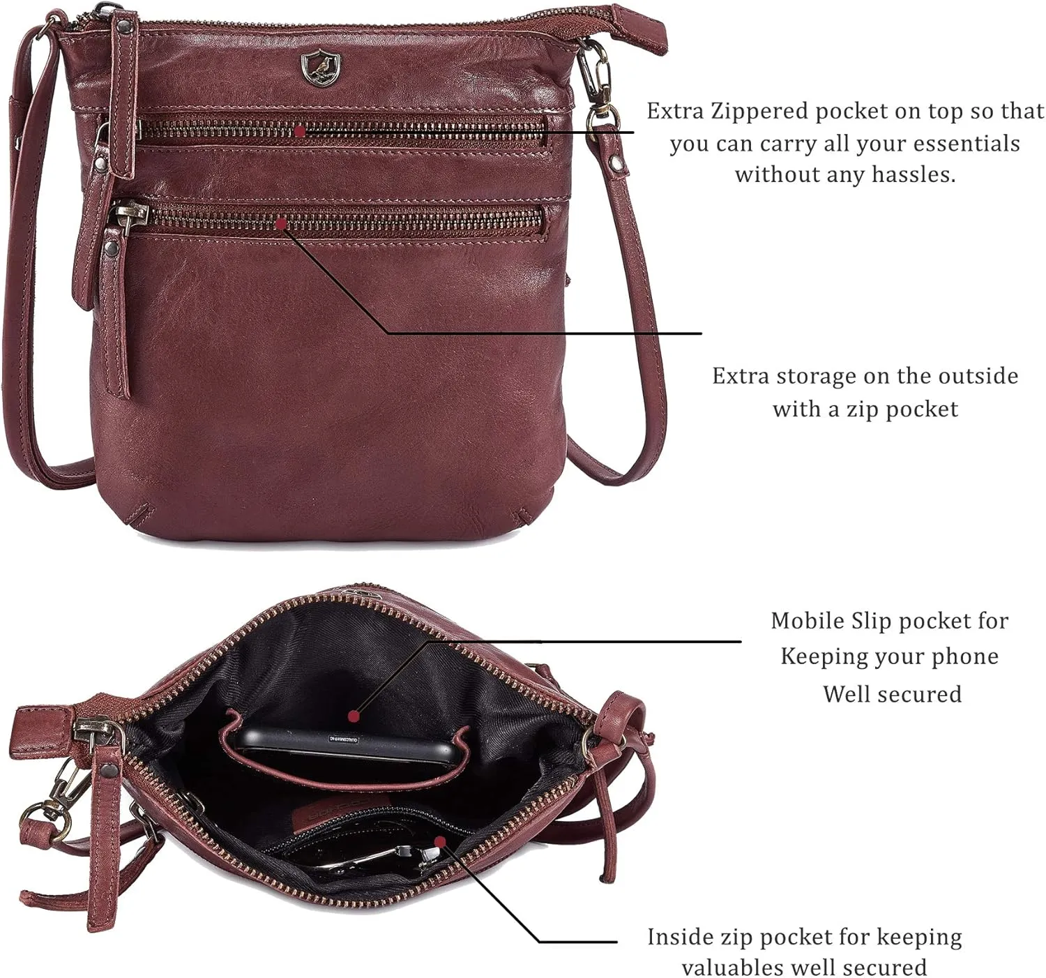 Crossbody Sling Bag for Women Small Real Leather Purse Vintage Travel Crossover Shoulder Bag Handmade