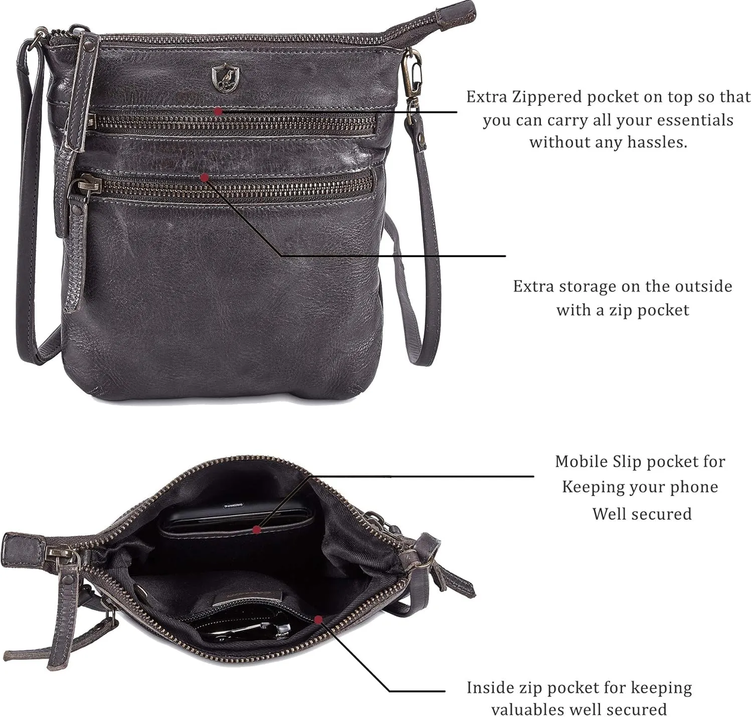 Crossbody Sling Bag for Women Small Real Leather Purse Vintage Travel Crossover Shoulder Bag Handmade