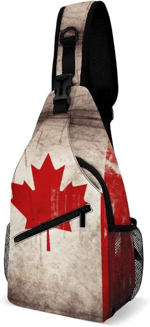 Crossbody Sling Bag Retro Canada Flag Sling Backpack Shoulder Chest Bag Casual Chest Bag with Adjustable Shoulder Strap Fanny Packs for Outdoors Hiking Traveling