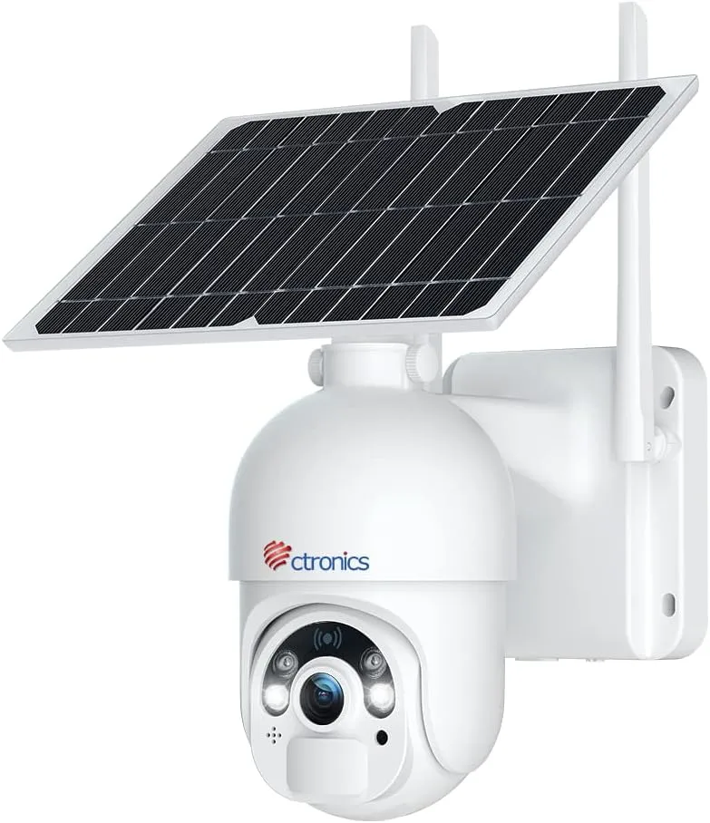 Ctronics 2.5K 4MP Security Cameras Wireless Outdoor, WiFi Solar Security Camera 2560 * 1440P 10000mAh Battery Powered, 360° PTZ, Color Night Vision, PIR Human Detection, 2-Way Audio, IP66