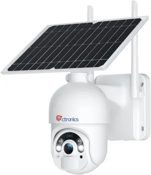 Ctronics 2.5K 4MP Security Cameras Wireless Outdoor, WiFi Solar Security Camera 2560 * 1440P 10000mAh Battery Powered, 360° PTZ, Color Night Vision, PIR Human Detection, 2-Way Audio, IP66