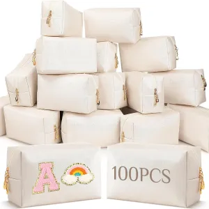 Cunno 100 Pcs Aesthetic Makeup Bags Bulk PU Leather Cosmetic Pouches DIY Toiletry Bags Preppy Makeup Pouch Travel Storage Organizer for Women Travel Party Gift