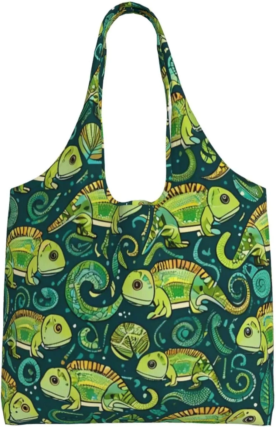 Curious Chameleon Print Canvas Tote Bag for Women, Large Capacity Casual Shoulder Handbags for Work Travel Shopping