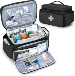 CURMIO Small Medicine Storage Bag Empty, Family First Aid Box, Pill Bottle Organizer for Emergency Medical Supplies, Black (Bag Only, Patent Pending)