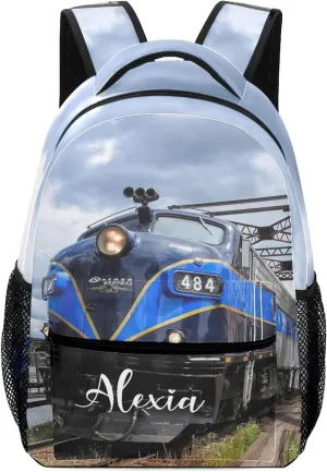 Custom Blue Diesel Engine Train School Backpack Casual College Backpack Lightweight Travel Backpack with Name