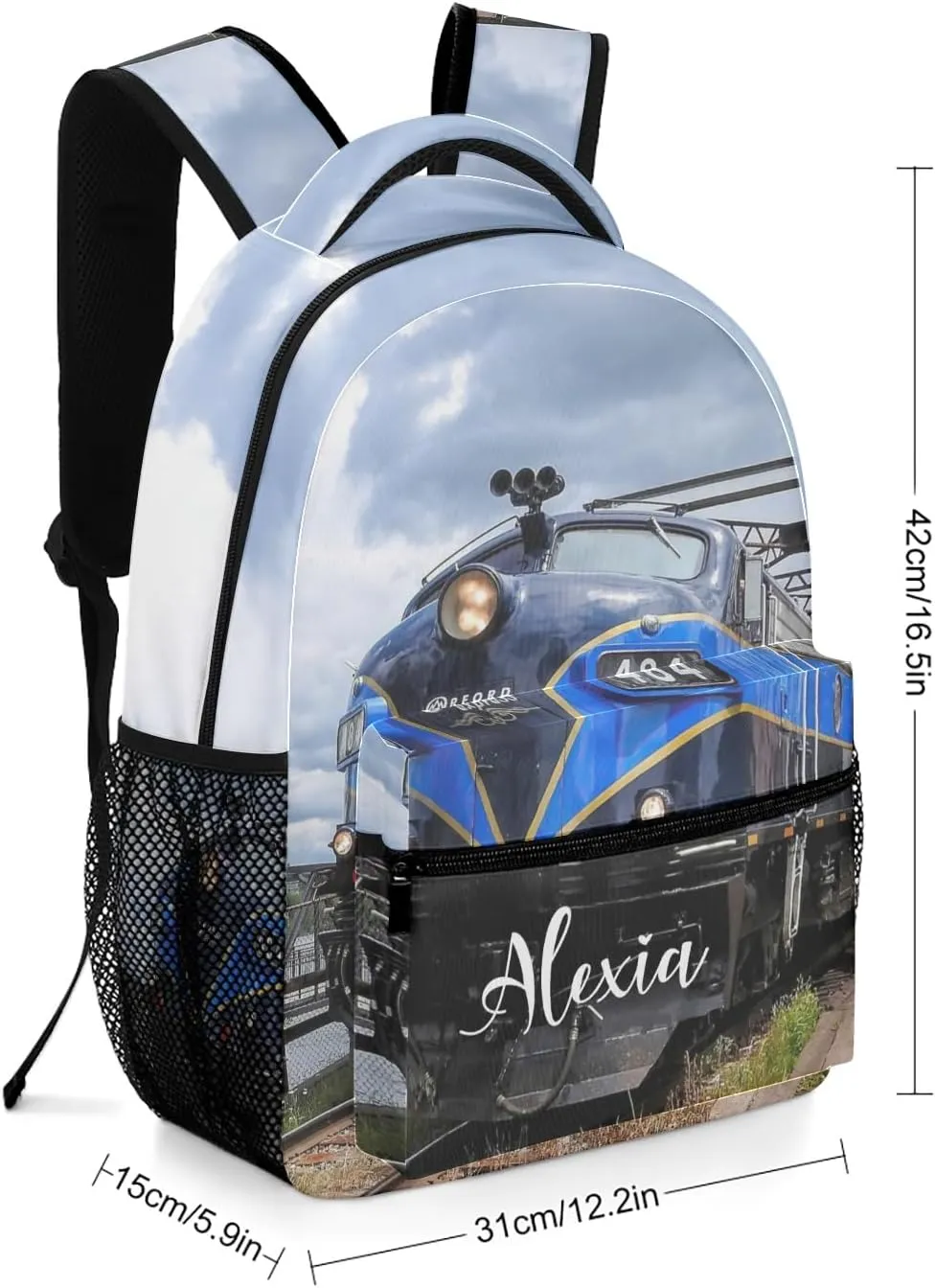 Custom Blue Diesel Engine Train School Backpack Casual College Backpack Lightweight Travel Backpack with Name