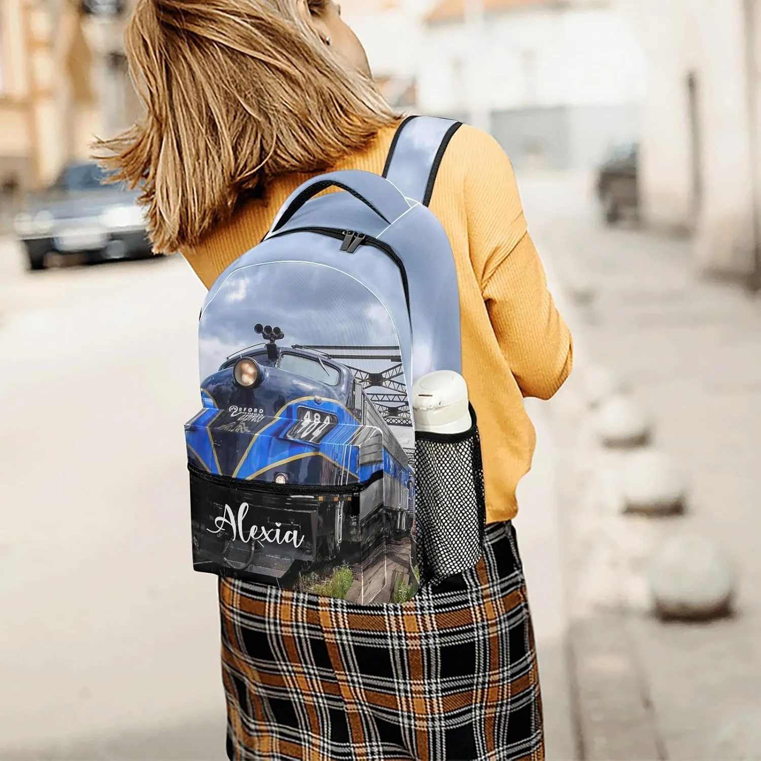 Custom Blue Diesel Engine Train School Backpack Casual College Backpack Lightweight Travel Backpack with Name