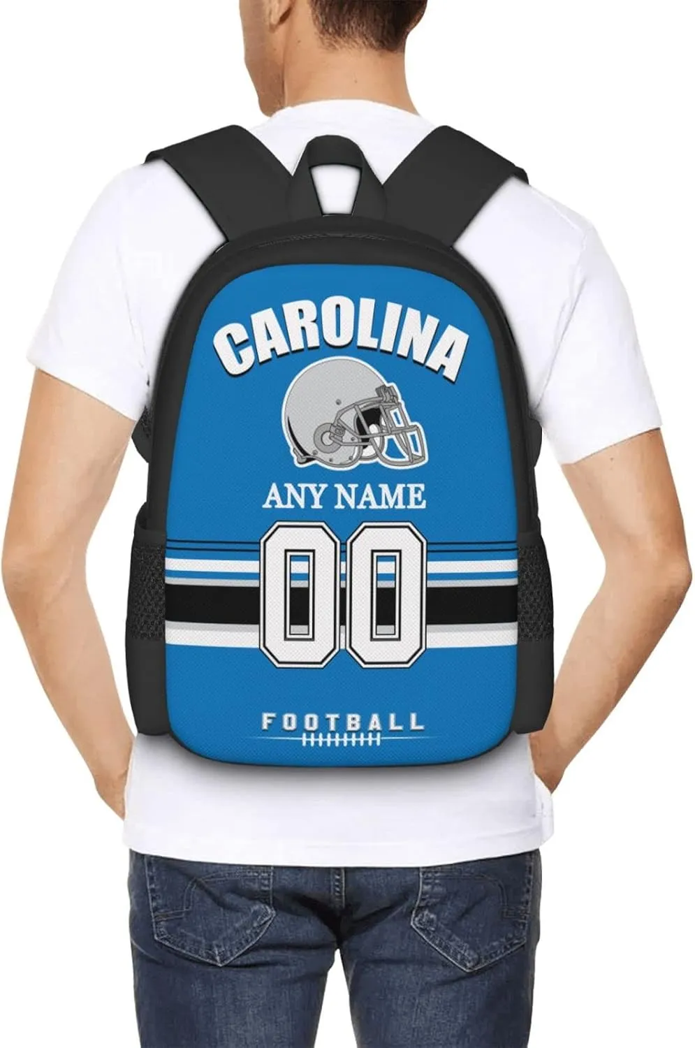 Custom Carolina Backpack for Men Women, Personalized Backpacks with Name and Number, Customized Football Style Backpack Gifts for Fans