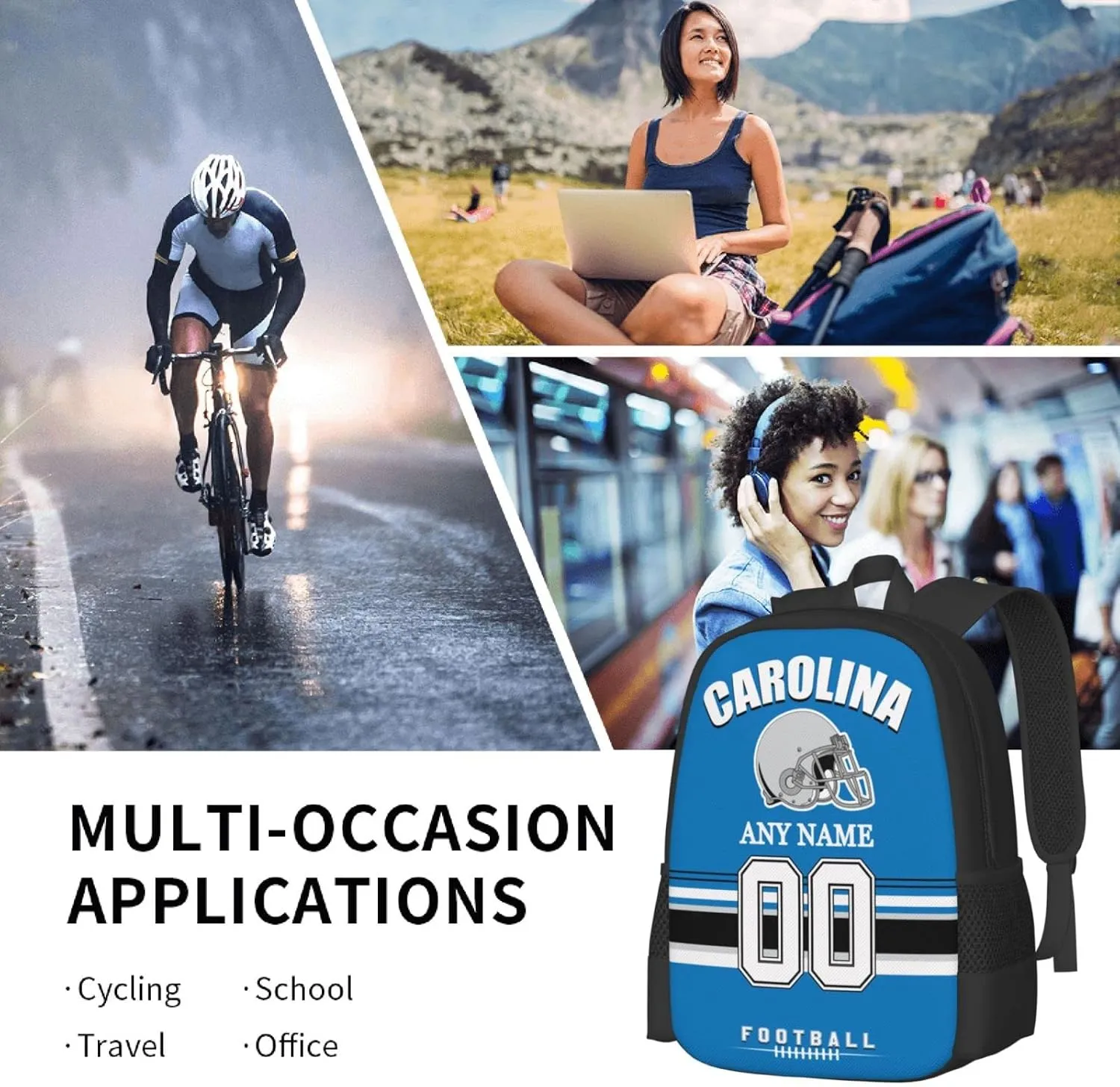 Custom Carolina Backpack for Men Women, Personalized Backpacks with Name and Number, Customized Football Style Backpack Gifts for Fans