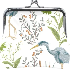Custom Chic Heron White Leather Coin Purse Women Cute Buckle Kiss Lock Change Purse for Girls