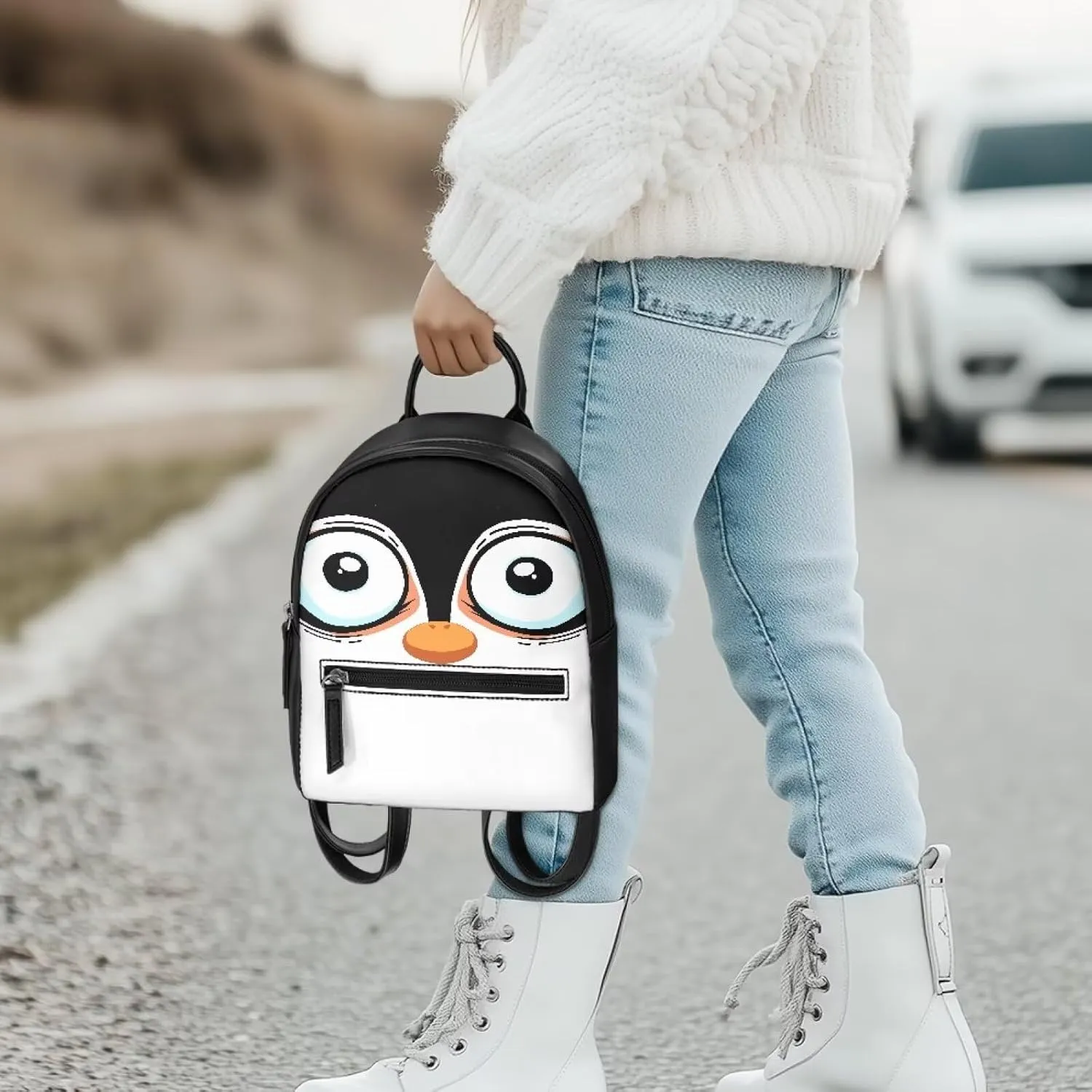 Custom Funny Mini Backpack Purse For Women Teen Girls Handbag Tote Small Travel Shopping Bag Backpacks For Work Hiking And Everyday Use Penguin Pattern