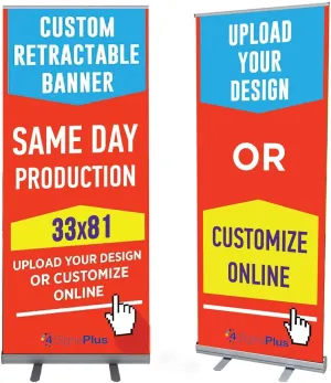 Custom Retractable Banner with Aluminum Frame - Portable, Durable & Easy Setup - For Events, Promotion & Advertising (Silver Stand, 33"x81")