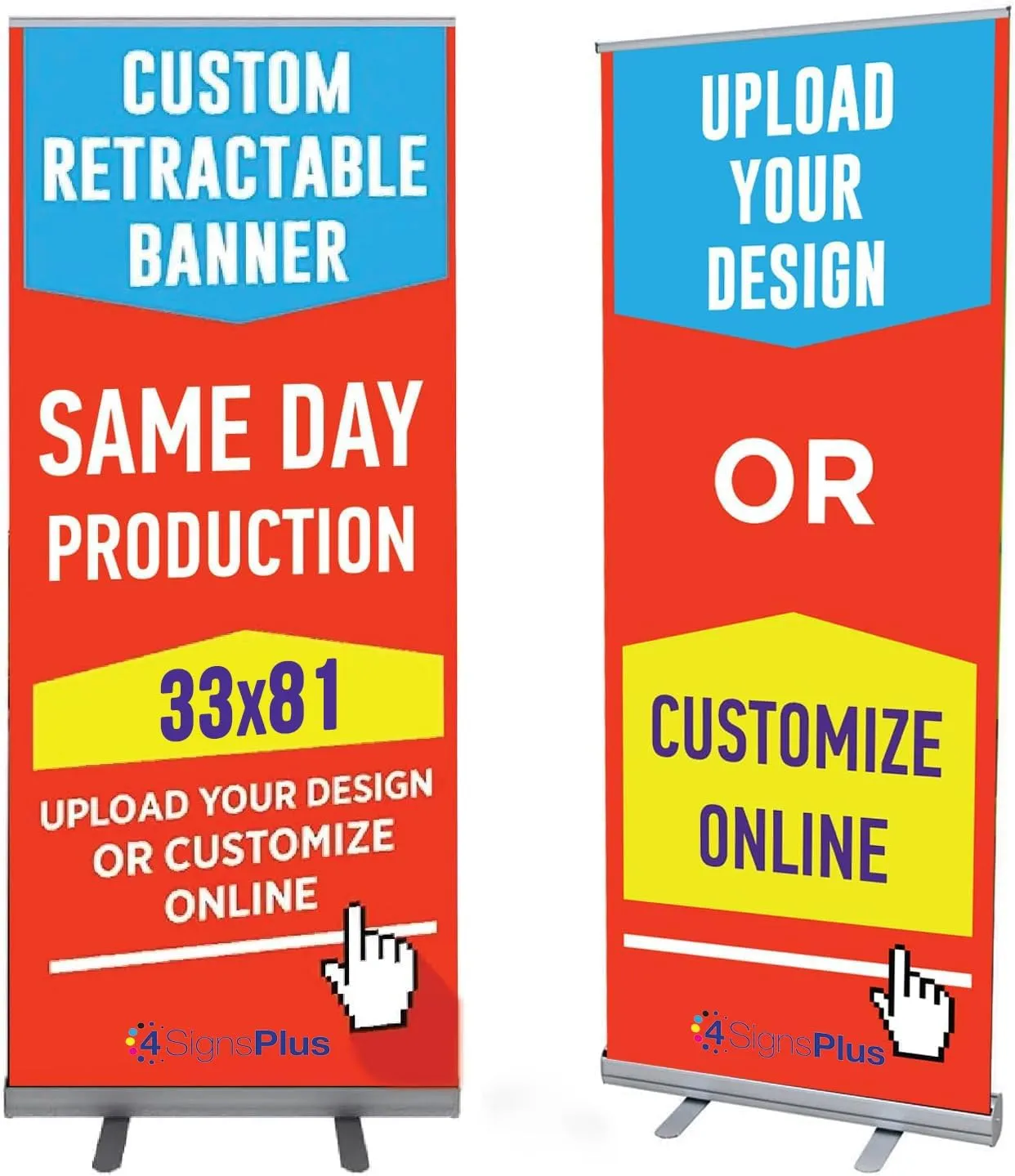 Custom Retractable Banner with Aluminum Frame - Portable, Durable & Easy Setup - For Events, Promotion & Advertising (Silver Stand, 33"x81")