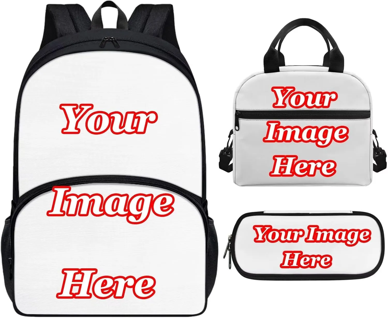 Custom School Backpack Personalized 3 Pcs School Bag with Lunch Box Pencil Case Custom DIY/Custom Image for Your Girls Kids Boys School Back Packs Rucksack Daycare Bag