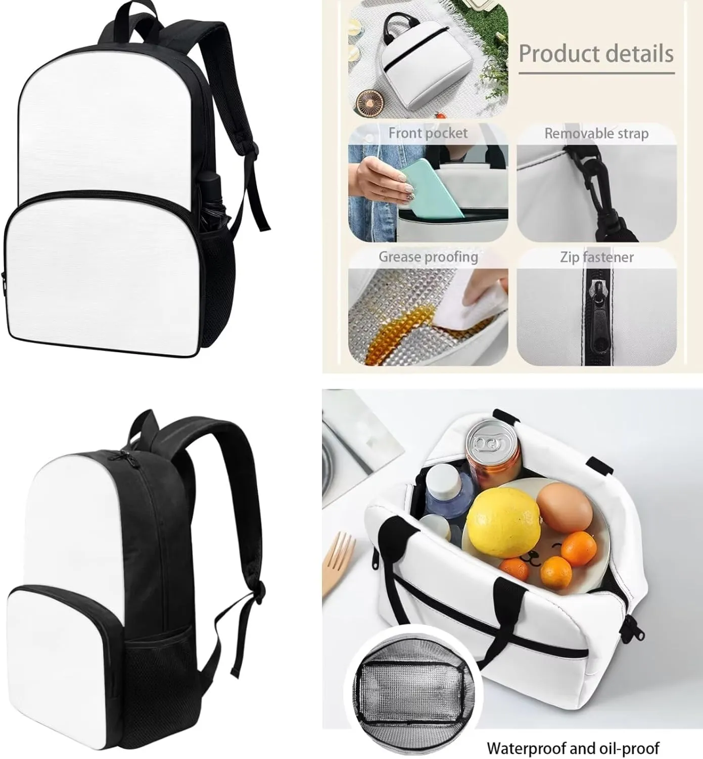 Custom School Backpack Personalized 3 Pcs School Bag with Lunch Box Pencil Case Custom DIY/Custom Image for Your Girls Kids Boys School Back Packs Rucksack Daycare Bag