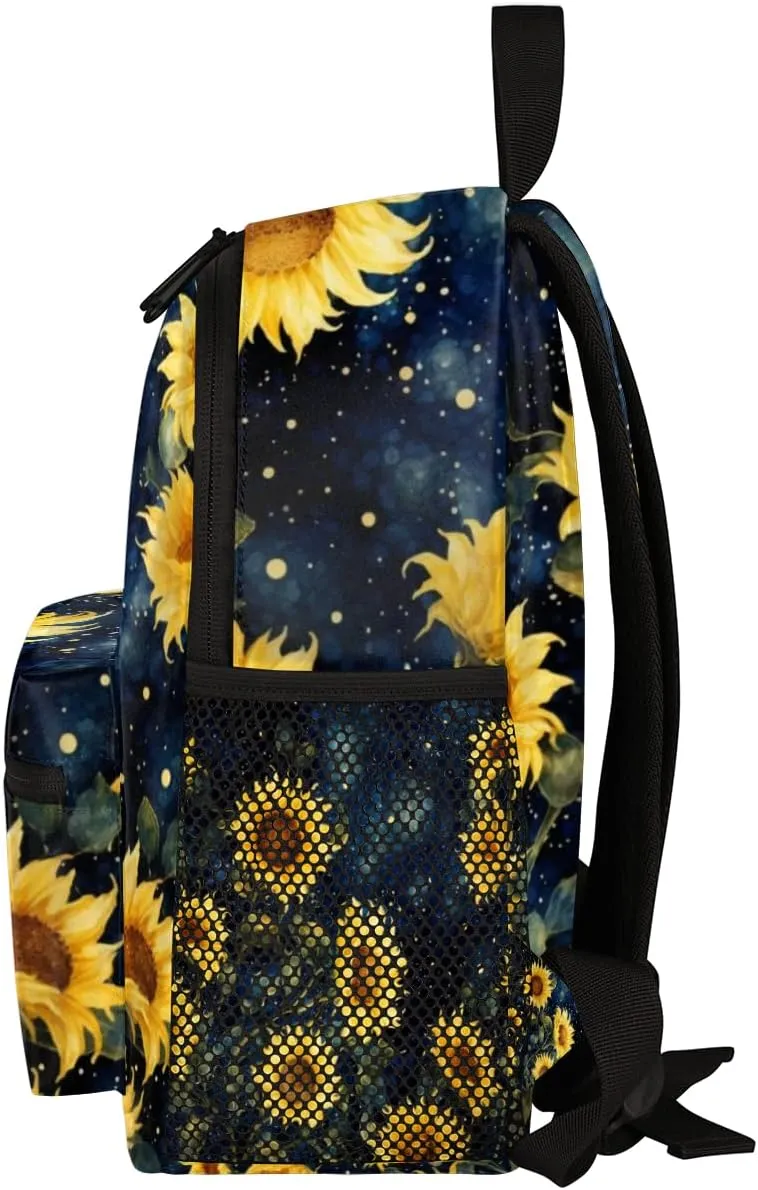 Custom Toddler Backpack for Boy Girl Personalized Kids Backpack with Name, Sunflower Galaxy Starry Sky Painting Preschool Bag with Chest Strap, Nursery Rucksack for Kindergarten Kids Gift