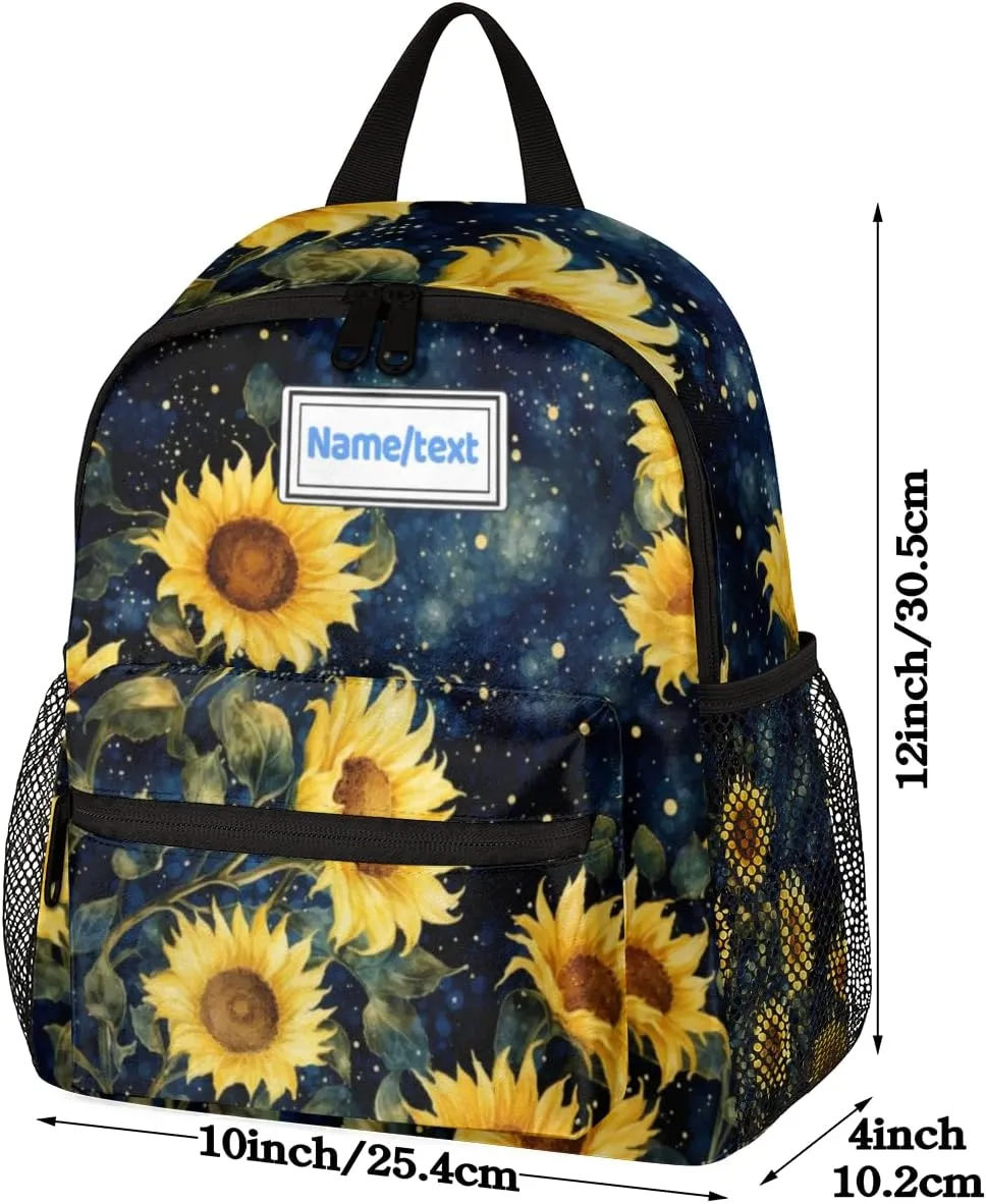 Custom Toddler Backpack for Boy Girl Personalized Kids Backpack with Name, Sunflower Galaxy Starry Sky Painting Preschool Bag with Chest Strap, Nursery Rucksack for Kindergarten Kids Gift
