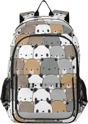 Cute Adorable Kawaii Teddy Bear Polar Grizzly Head Kids Laptop Backpack 17 inch School Bookbag Back Pack Business Computer Bag Casual Daypack