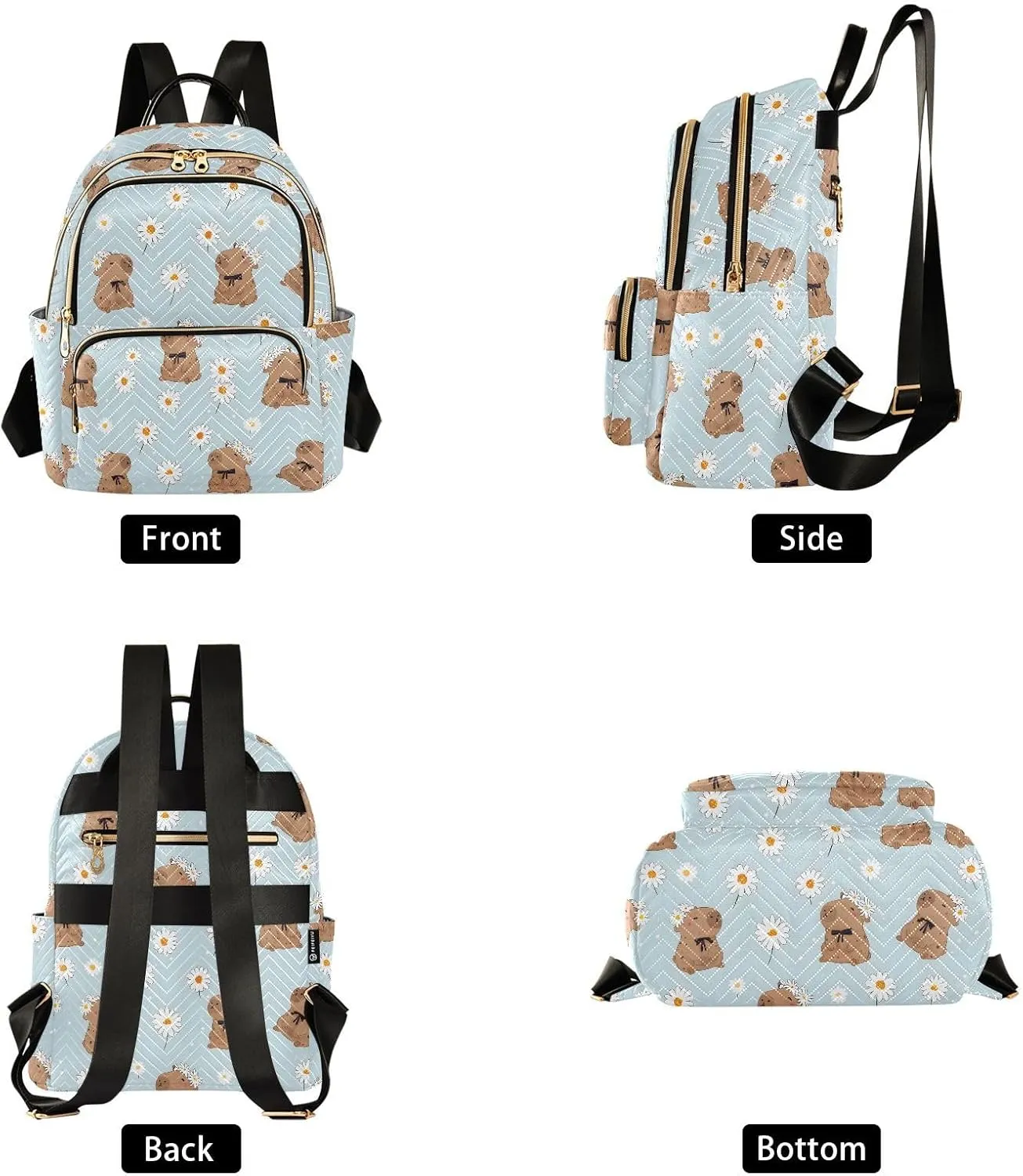 Cute Capybara White Daisy Backpack Purse for Women Shoulder Bag Fashion Daypack Ladies Handbag Lightweight Travel Bag Rucksack