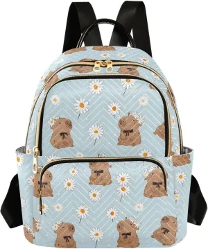 Cute Capybara White Daisy Backpack Purse for Women Shoulder Bag Fashion Daypack Ladies Handbag Lightweight Travel Bag Rucksack