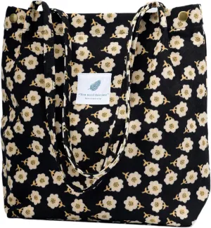 Cute Corduroy Tote Bag Canvas Shoulder Handbags for Women Travel Shopping