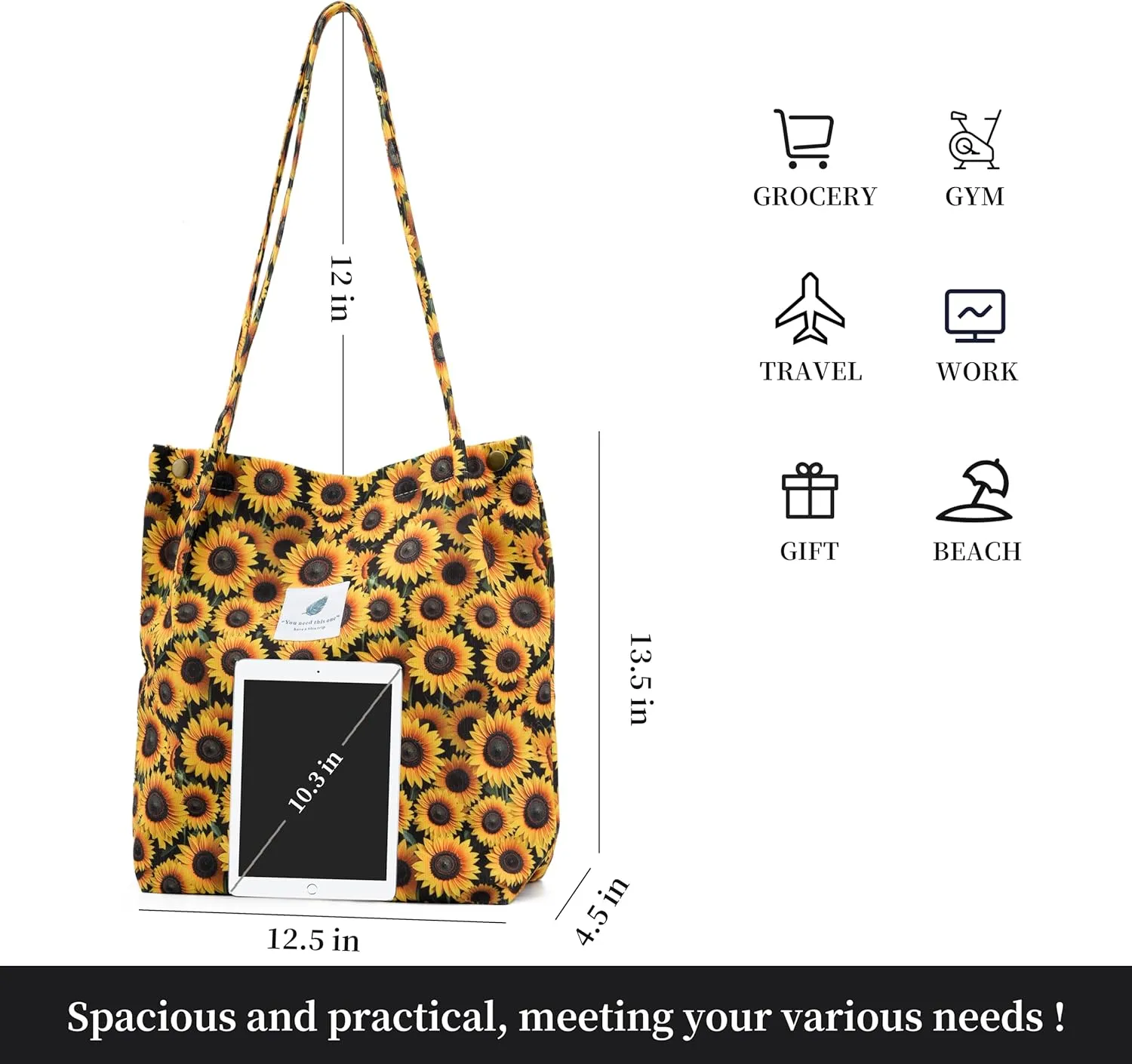 Cute Corduroy Tote Bag Canvas Shoulder Handbags for Women Travel Shopping