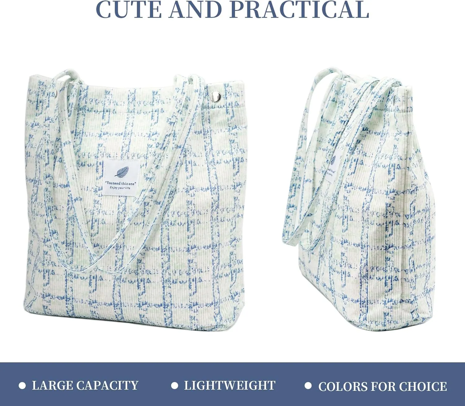 Cute Corduroy Tote Bag Canvas Shoulder Handbags for Women Travel Shopping