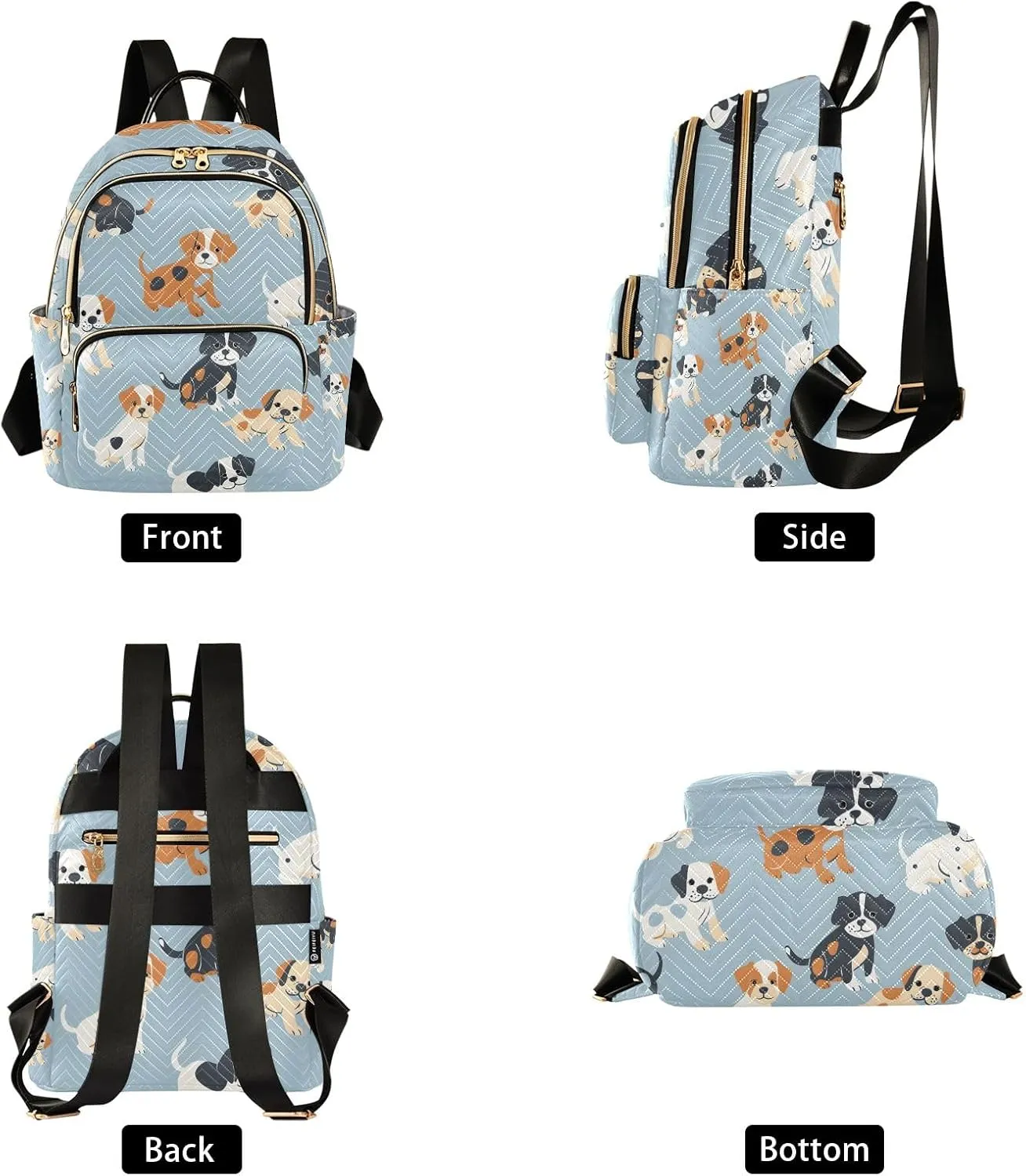 Cute Dogs Breed Women Fashion Backpack Purse Multi Pockets Rucksack Travel Shoulder Bag，S