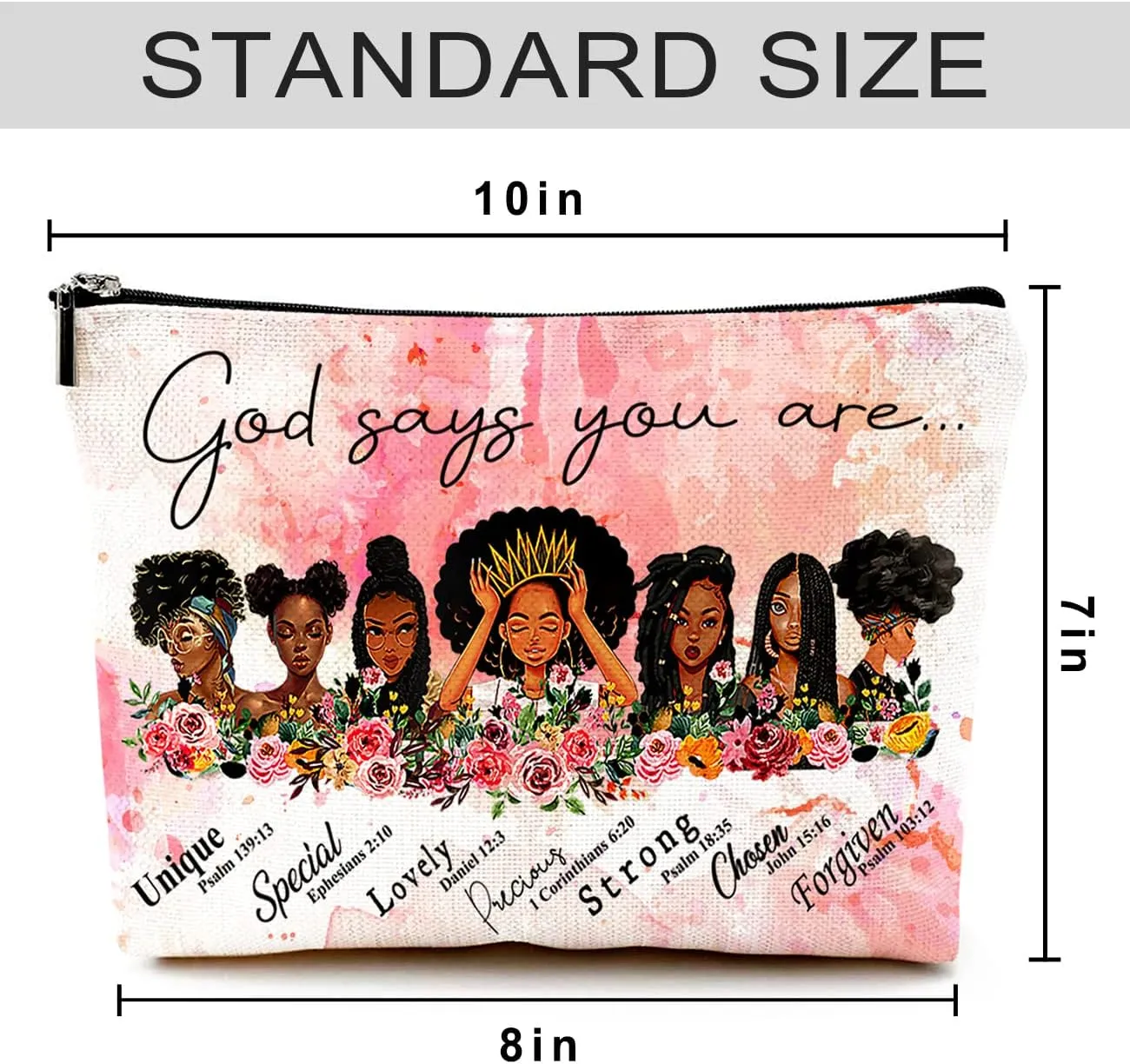 Cute Makeup Bag for Purse Canvas Waterproof Funny Cosmetic Bags for Women Zipper Travel Toiletry Pouch-African American Women Makeup Bags