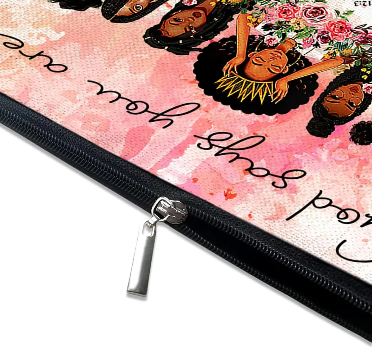 Cute Makeup Bag for Purse Canvas Waterproof Funny Cosmetic Bags for Women Zipper Travel Toiletry Pouch-African American Women Makeup Bags