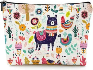 Cute Makeup Bag for Purse Canvas Waterproof Funny Cosmetic Bags for Women Zipper Travel Toiletry Pouch-Alpaca Makeup Bags-Creamy