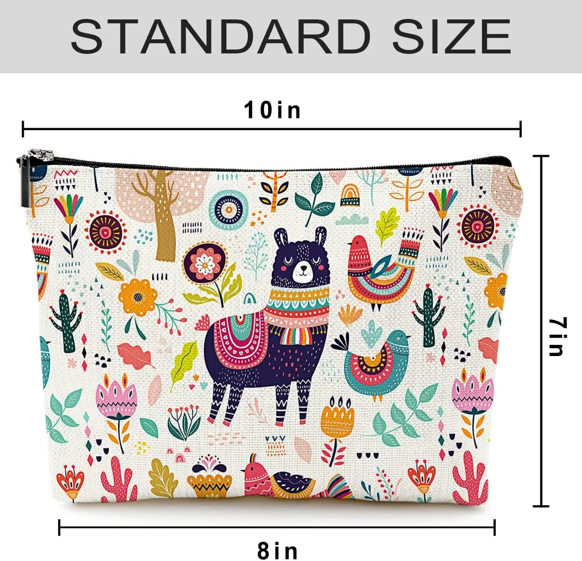 Cute Makeup Bag for Purse Canvas Waterproof Funny Cosmetic Bags for Women Zipper Travel Toiletry Pouch-Alpaca Makeup Bags-Creamy