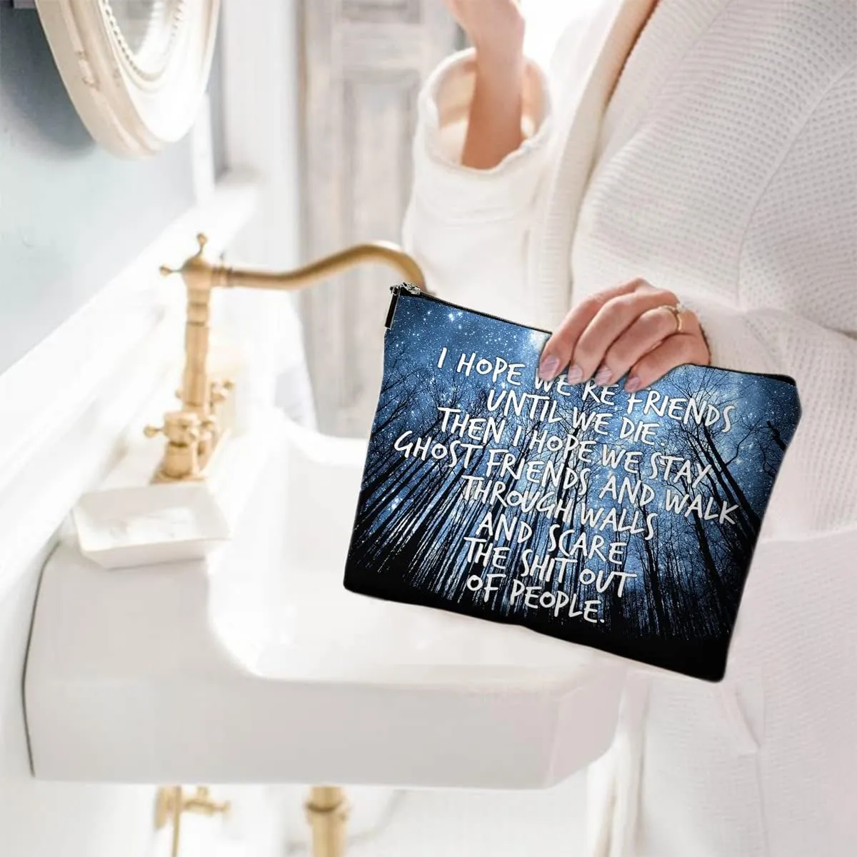 Cute Makeup Bag for Purse Canvas Waterproof Funny Cosmetic Bags for Women Zipper Travel Toiletry Pouch-Friend Gifts Makeup Bags