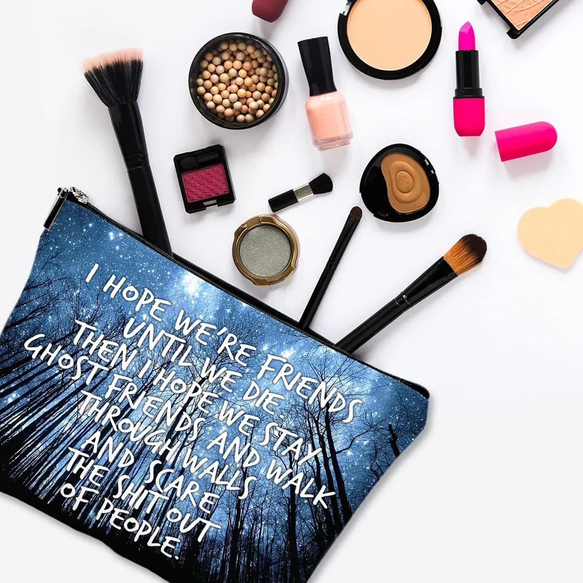 Cute Makeup Bag for Purse Canvas Waterproof Funny Cosmetic Bags for Women Zipper Travel Toiletry Pouch-Friend Gifts Makeup Bags