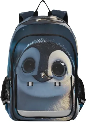 Cute Penguin Big Eyes Kid Book Bags, Cute Bookbags for Girls, Large Backpack for Boys