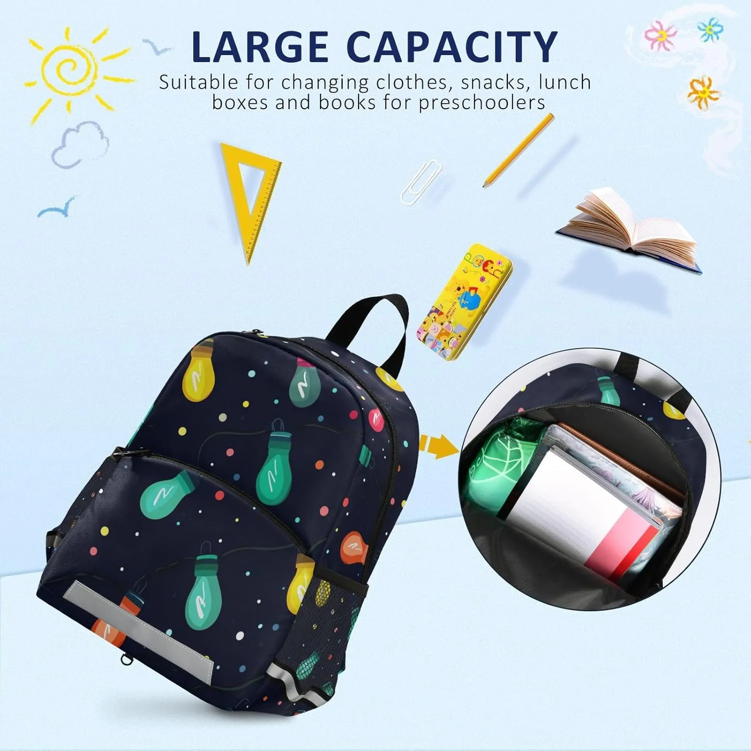 Cute Preschool Kids Backpack Colorful Christmas Light Bulbs Mini Travel Back Pack Bookbag for Primary School