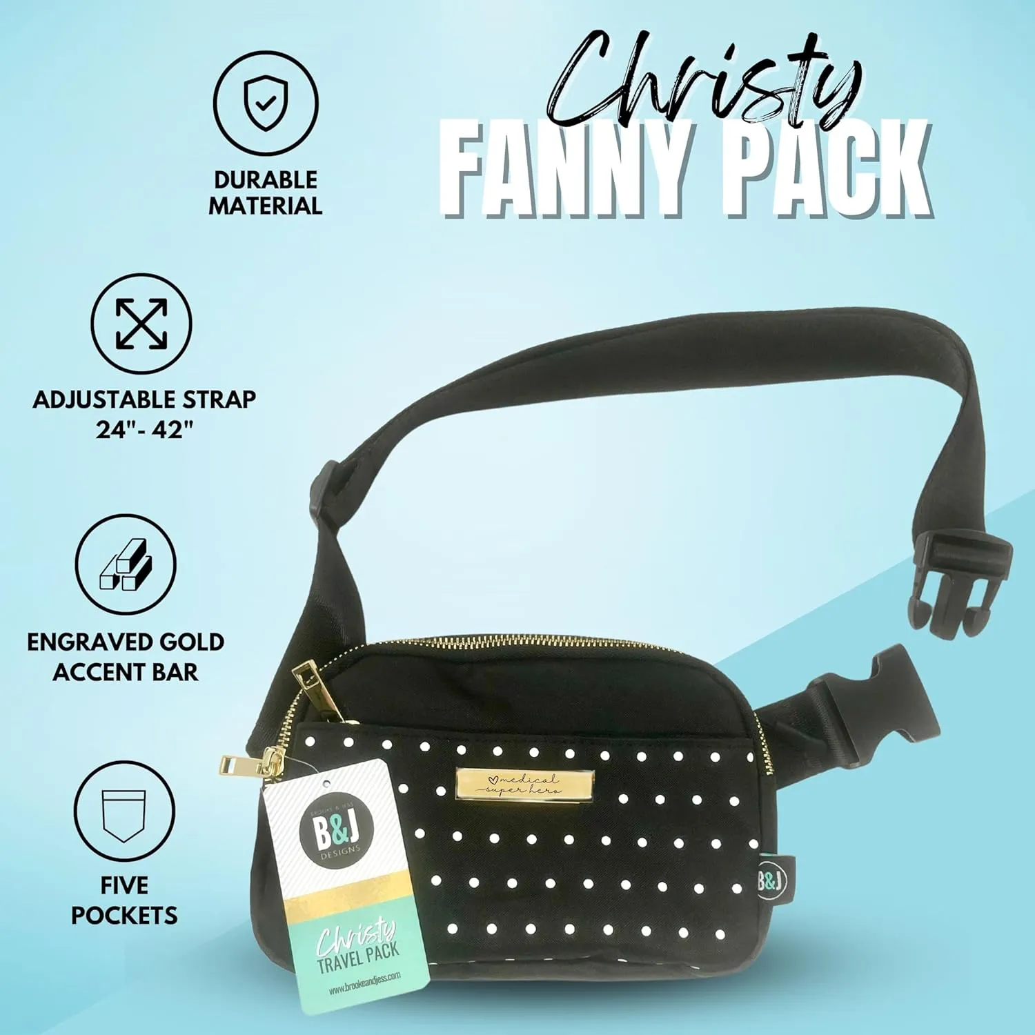Cute Trendy Crossbody Mini Belt Bag for Nurse, Medical Worker - Adjustable Strap Small Black Fanny Pack for Workout Running Traveling Hiking