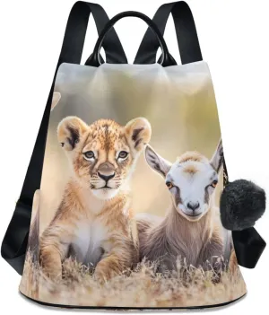 Cute Wild Giraffe Lion Goat Backpack for Women Anti Theft Large Fashion Travel Shoulder Bag Purse Rucksack Lightweight