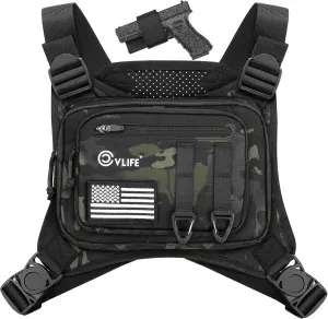 CVLIFE Chest Bag Chest Vest with Pistol Holster Chest Bag for Men Running Chest Pack Adjustable Tactical Vest Bag for Outdoor