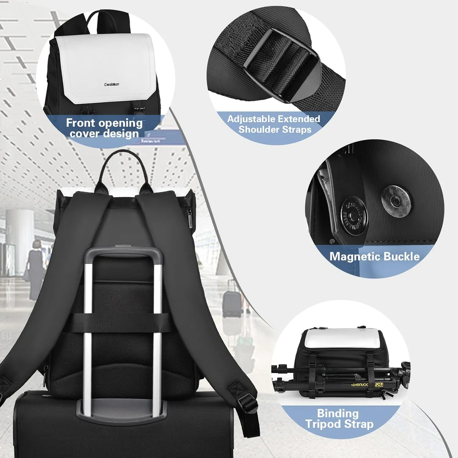 Cwatcun Camera Backpack, Multi-Functional Camera Bag, Waterproof Photography Travel Camera Case with Tripod Holder, 15.6" Laptop Compartment for Canon/Nikon/Sony SLR/DSLR Camera, Lens and Accessories
