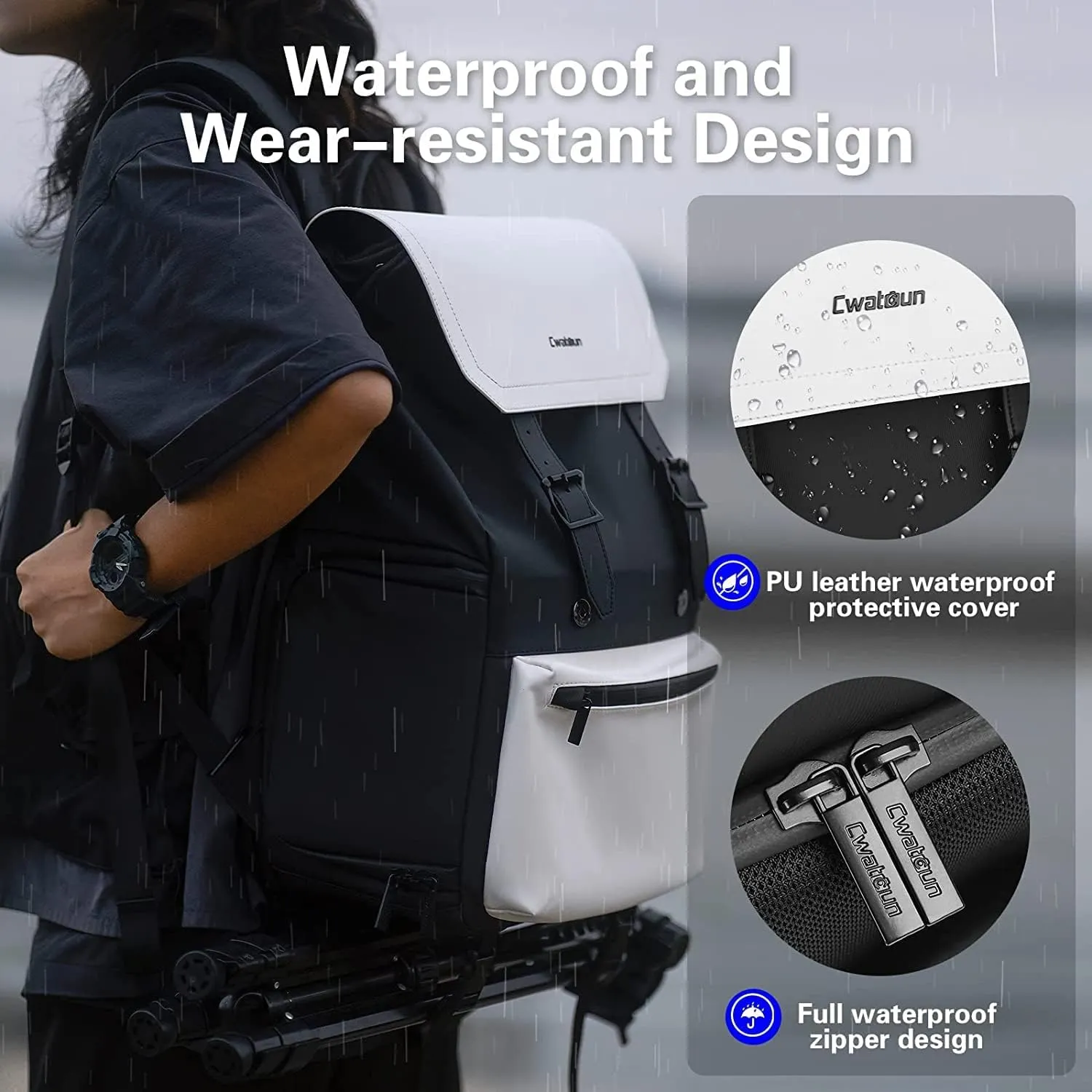 Cwatcun Camera Backpack, Multi-Functional Camera Bag, Waterproof Photography Travel Camera Case with Tripod Holder, 15.6" Laptop Compartment for Canon/Nikon/Sony SLR/DSLR Camera, Lens and Accessories