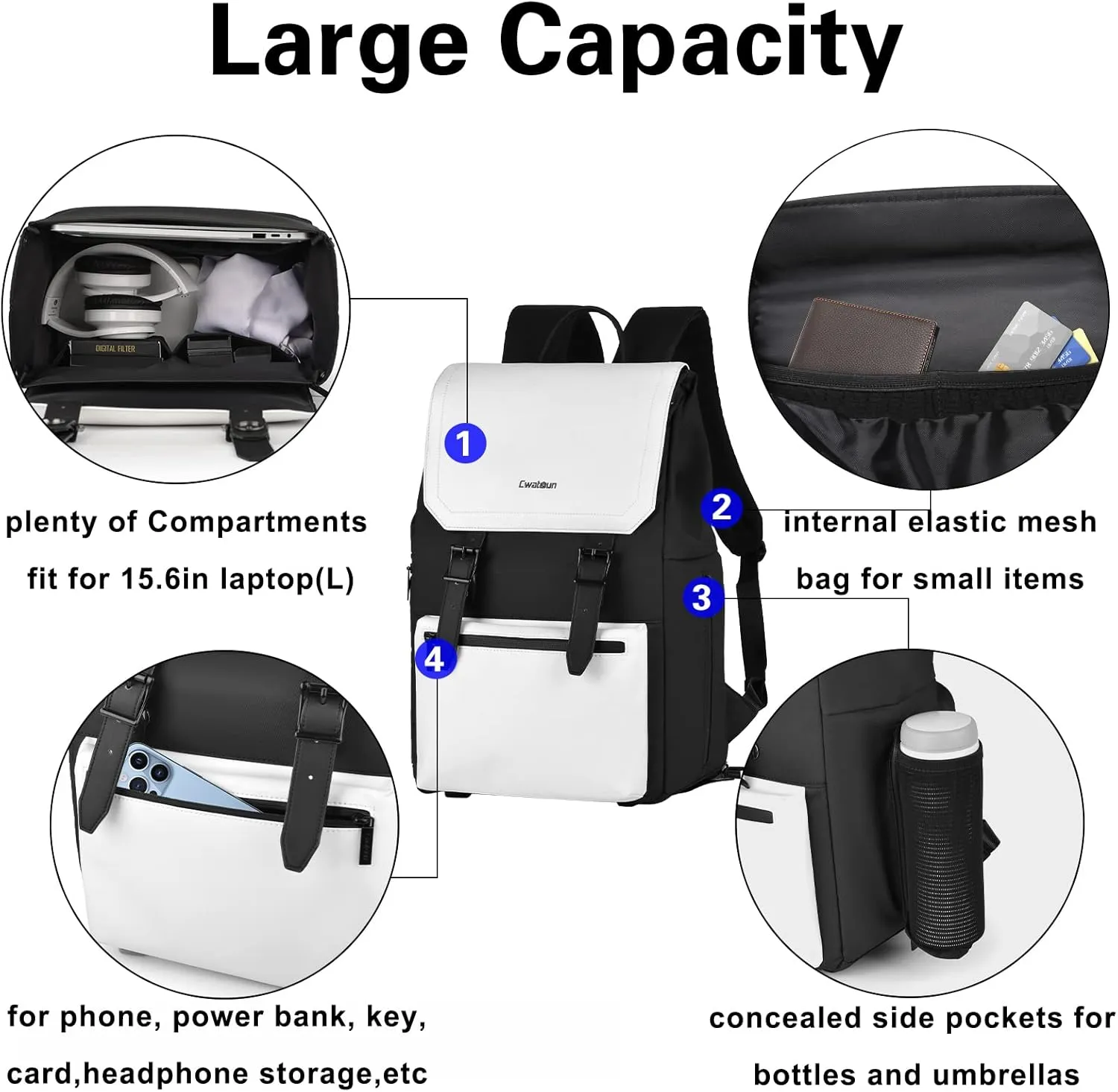 Cwatcun Camera Backpack, Multi-Functional Camera Bag, Waterproof Photography Travel Camera Case with Tripod Holder, 15.6" Laptop Compartment for Canon/Nikon/Sony SLR/DSLR Camera, Lens and Accessories