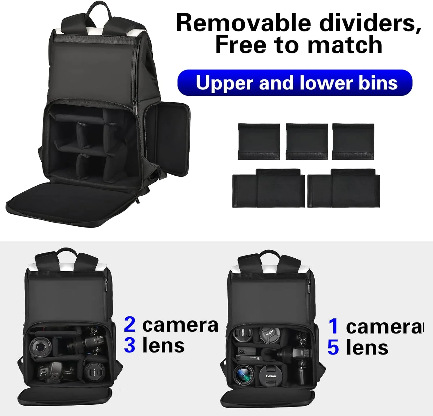 Cwatcun Camera Backpack, Multi-Functional Camera Bag, Waterproof Photography Travel Camera Case with Tripod Holder, 15.6" Laptop Compartment for Canon/Nikon/Sony SLR/DSLR Camera, Lens and Accessories